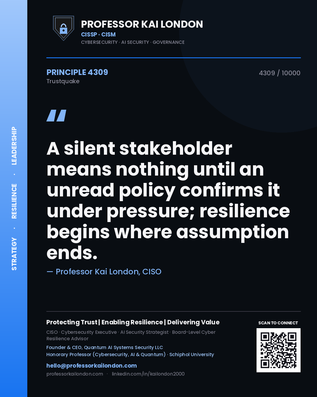 Professor Kai London principle 4309: A silent stakeholder means nothing until an unread policy confirms it under pressure; resilience begins where assumption ends.