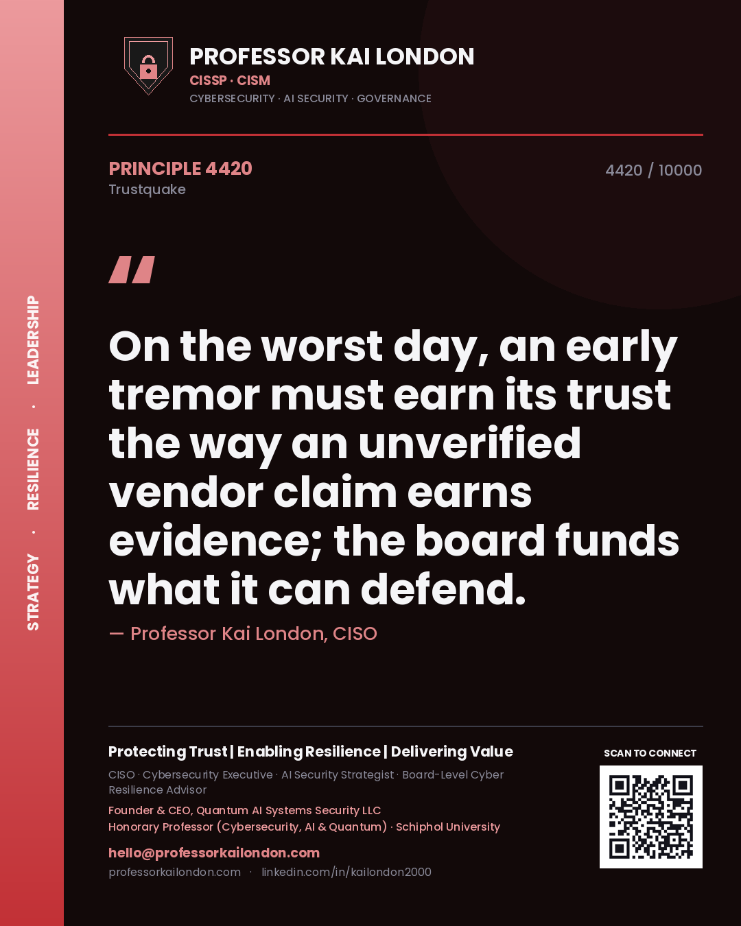 Professor Kai London principle 4420: On the worst day, an early tremor must earn its trust the way an unverified vendor claim earns evidence; the board funds what it can defend.