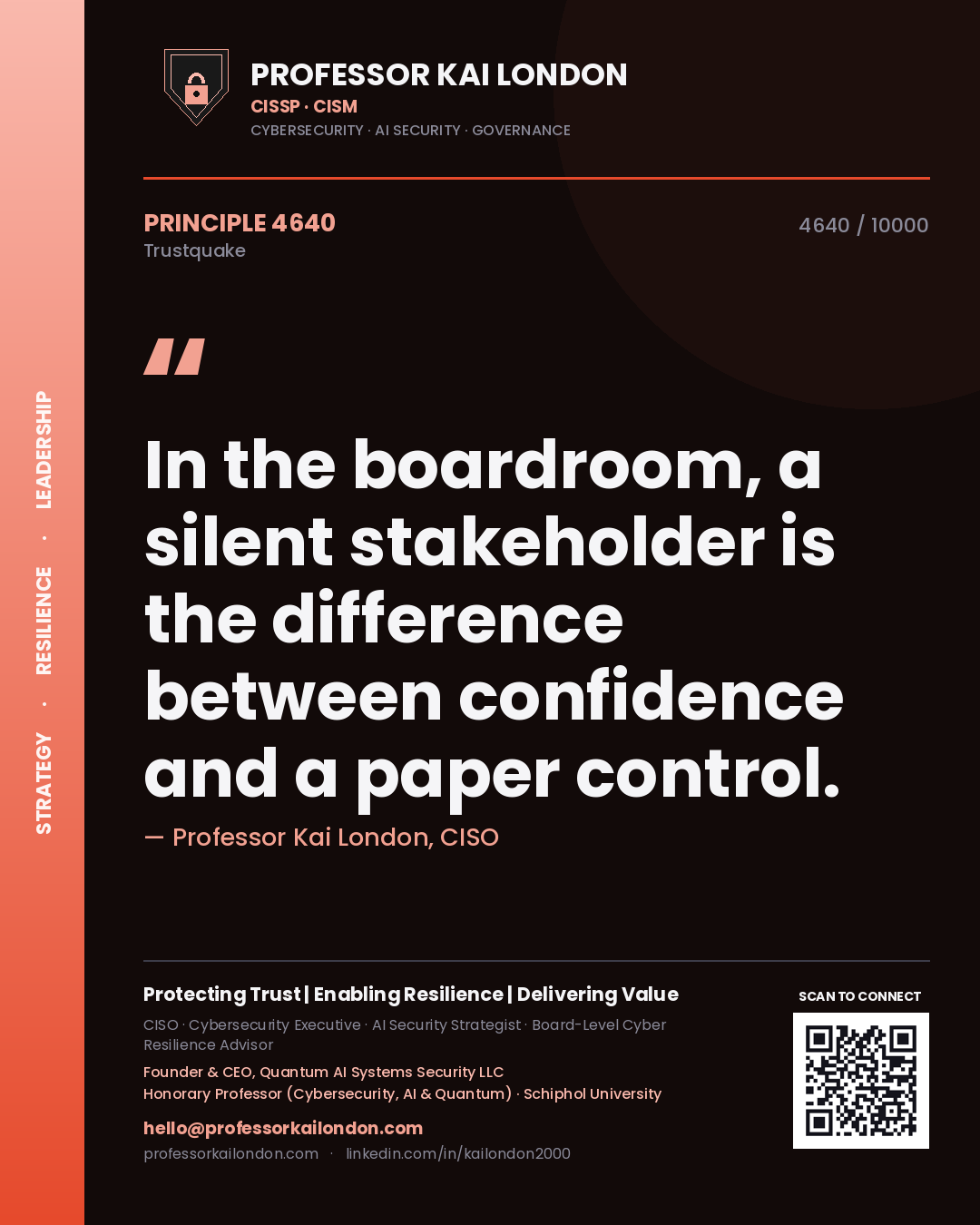 Professor Kai London principle 4640: In the boardroom, a silent stakeholder is the difference between confidence and a paper control.