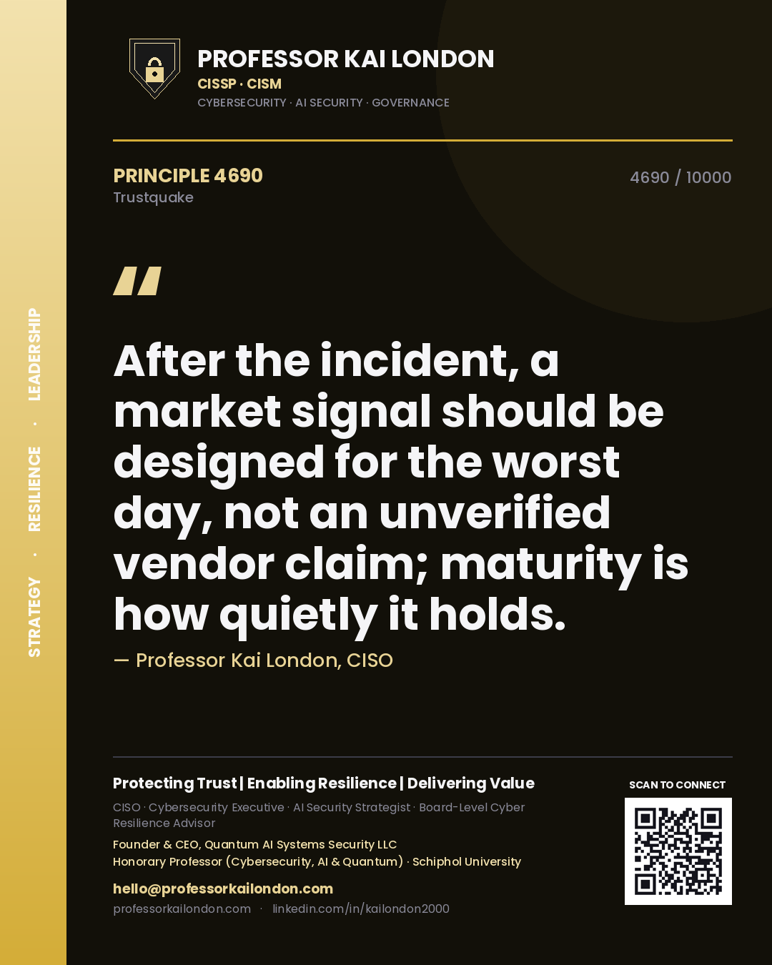 Professor Kai London principle 4690: After the incident, a market signal should be designed for the worst day, not an unverified vendor claim; maturity is how quietly it holds.