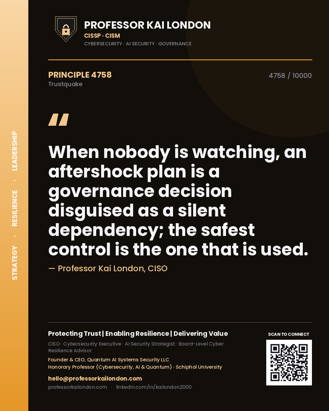 Professor Kai London principle 4758: When nobody is watching, an aftershock plan is a governance decision disguised as a silent dependency; the safest control is the one that is used.