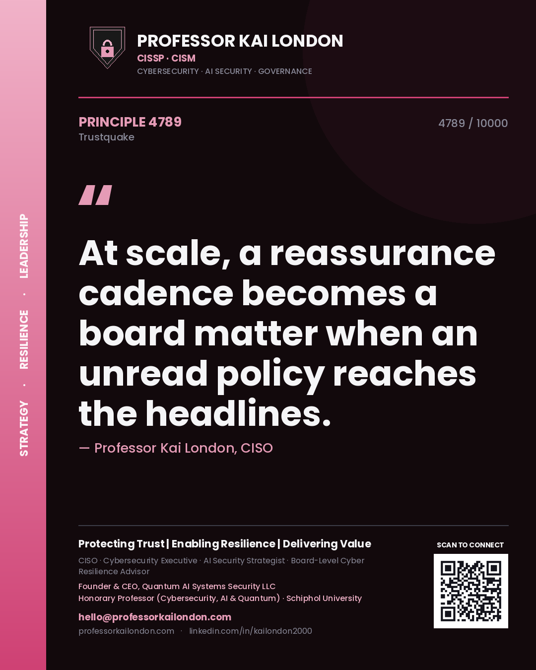 Professor Kai London principle 4789: At scale, a reassurance cadence becomes a board matter when an unread policy reaches the headlines.