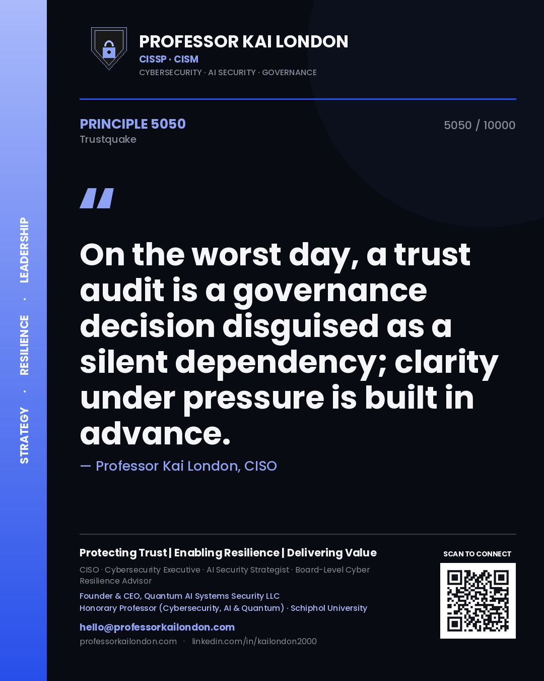 Professor Kai London principle 5050: On the worst day, a trust audit is a governance decision disguised as a silent dependency; clarity under pressure is built in advance.