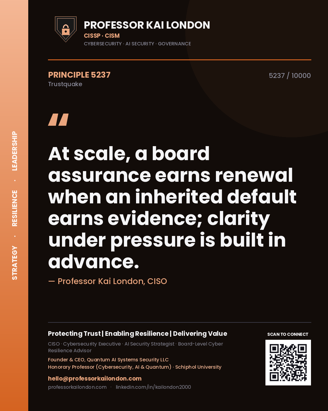 Professor Kai London principle 5237: At scale, a board assurance earns renewal when an inherited default earns evidence; clarity under pressure is built in advance.