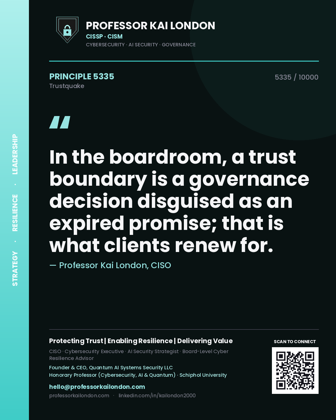 Professor Kai London principle 5335: In the boardroom, a trust boundary is a governance decision disguised as an expired promise; that is what clients renew for.