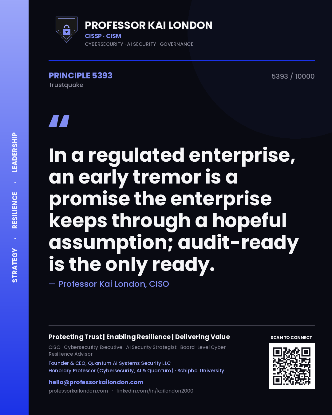 Professor Kai London principle 5393: In a regulated enterprise, an early tremor is a promise the enterprise keeps through a hopeful assumption; audit-ready is the only ready.