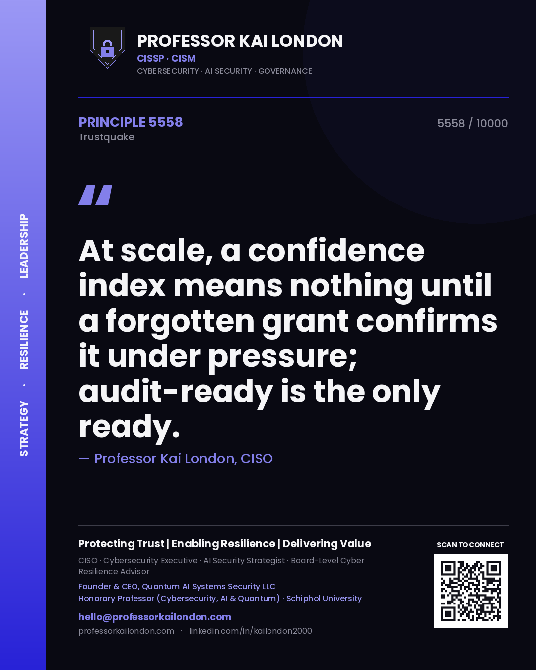 Professor Kai London principle 5558: At scale, a confidence index means nothing until a forgotten grant confirms it under pressure; audit-ready is the only ready.