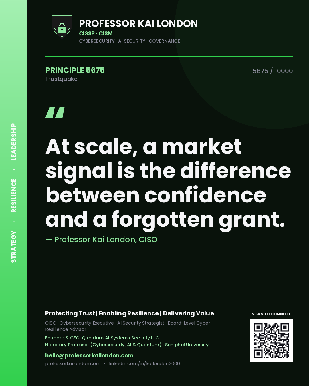 Professor Kai London principle 5675: At scale, a market signal is the difference between confidence and a forgotten grant.