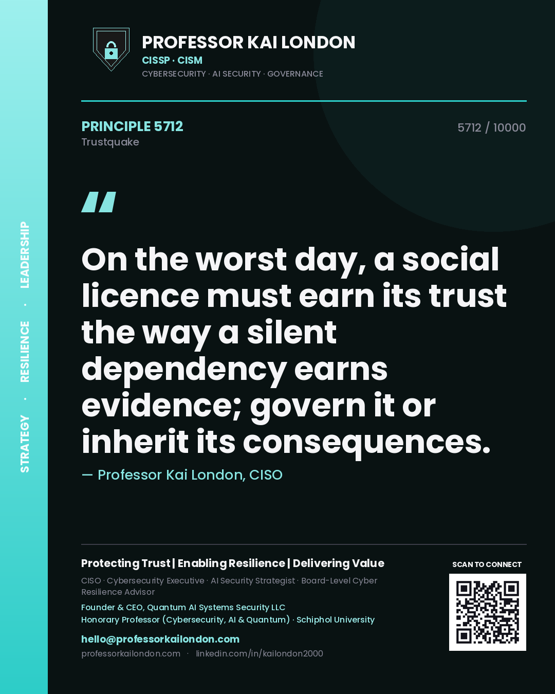 Professor Kai London principle 5712: On the worst day, a social licence must earn its trust the way a silent dependency earns evidence; govern it or inherit its consequences.