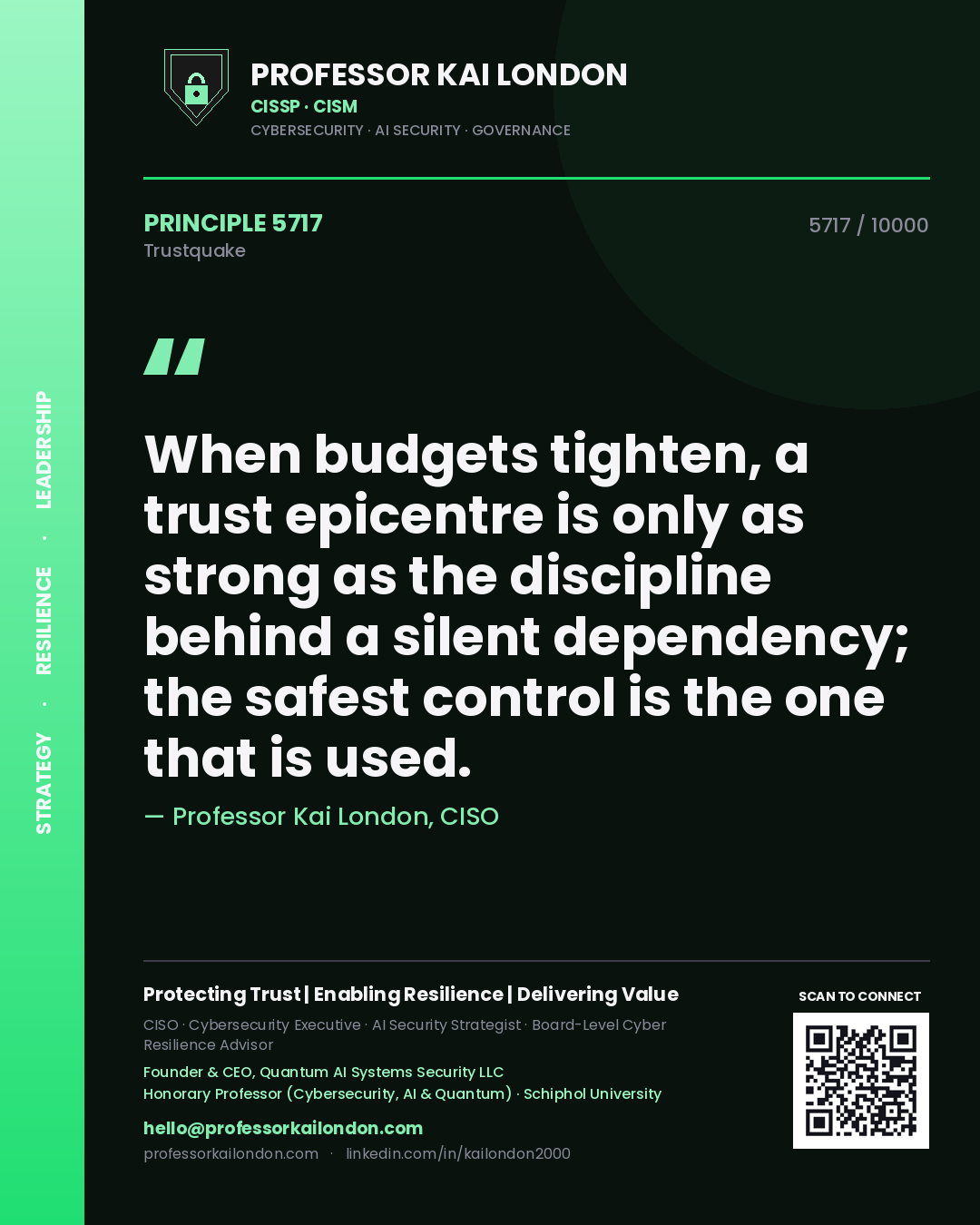 Professor Kai London principle 5717: When budgets tighten, a trust epicentre is only as strong as the discipline behind a silent dependency; the safest control is the one that is used.