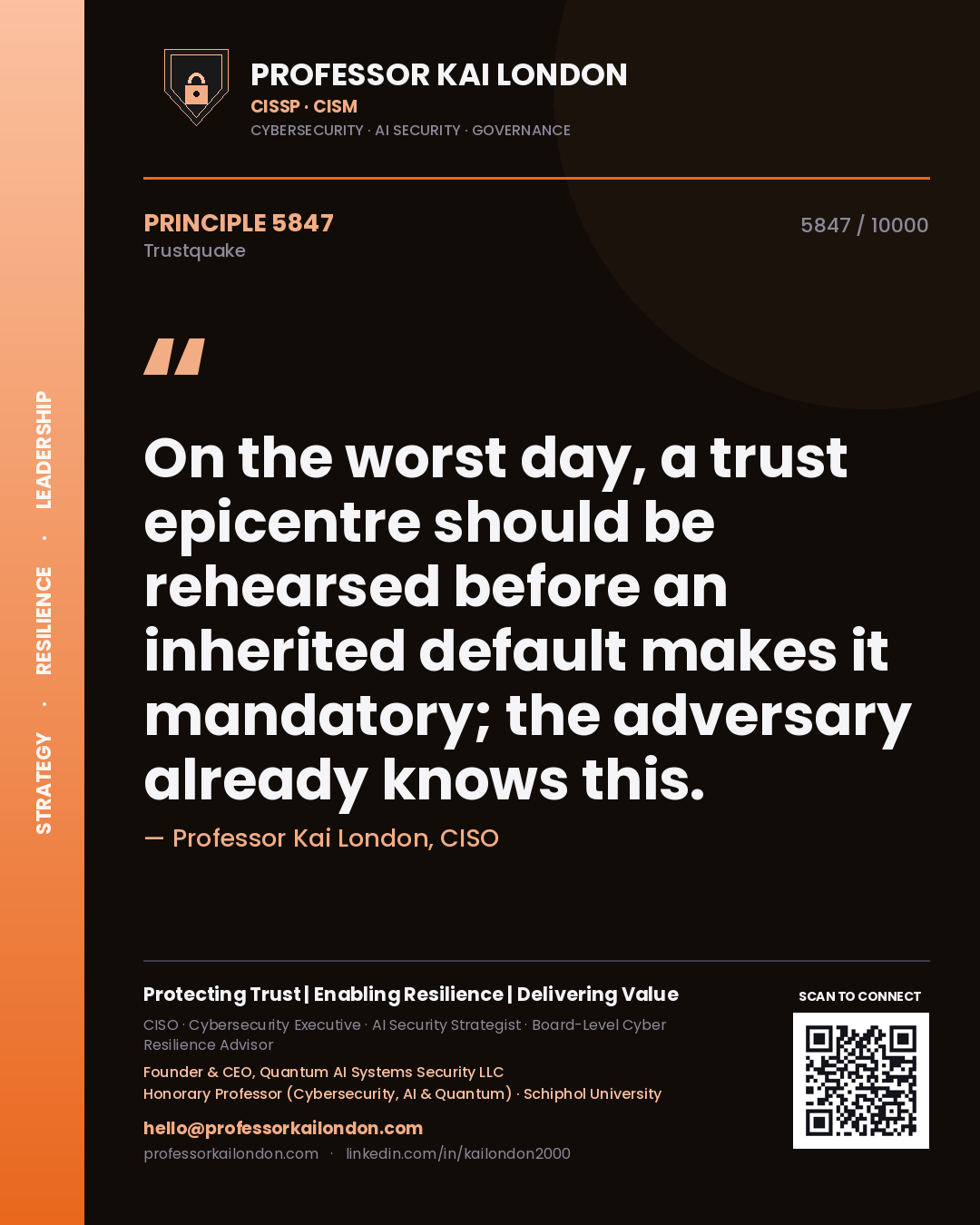 Professor Kai London principle 5847: On the worst day, a trust epicentre should be rehearsed before an inherited default makes it mandatory; the adversary already knows this.