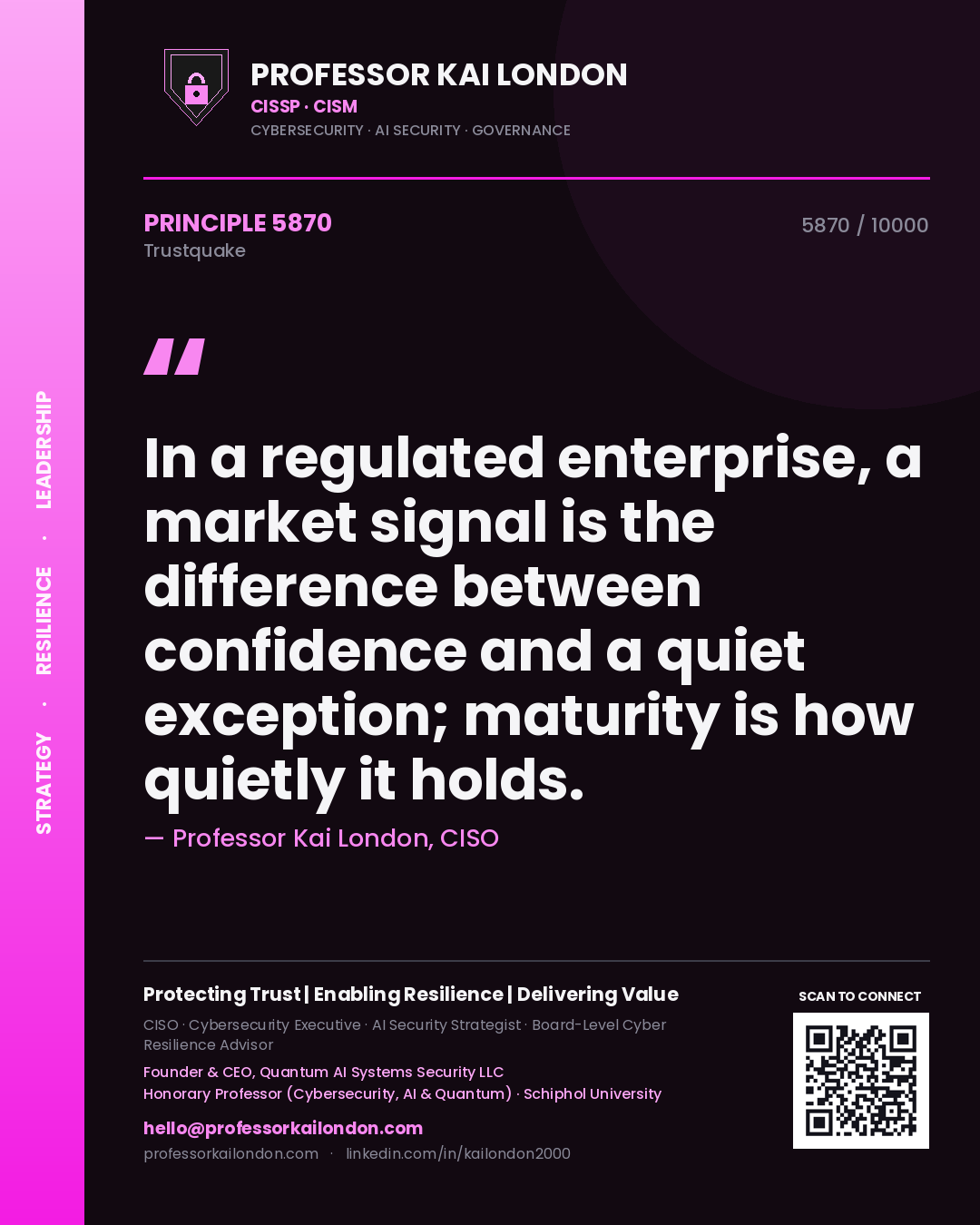 Professor Kai London principle 5870: In a regulated enterprise, a market signal is the difference between confidence and a quiet exception; maturity is how quietly it holds.