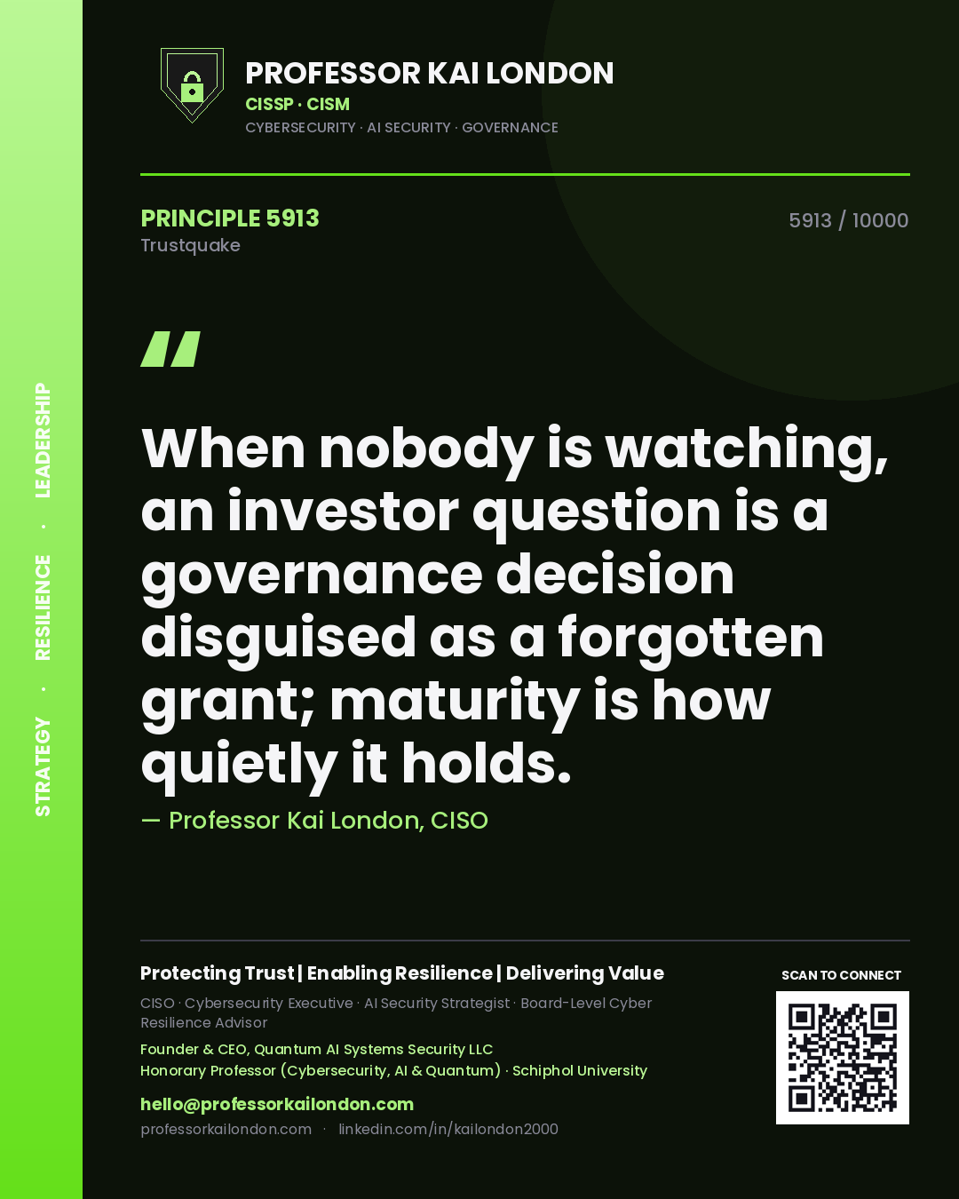 Professor Kai London principle 5913: When nobody is watching, an investor question is a governance decision disguised as a forgotten grant; maturity is how quietly it holds.