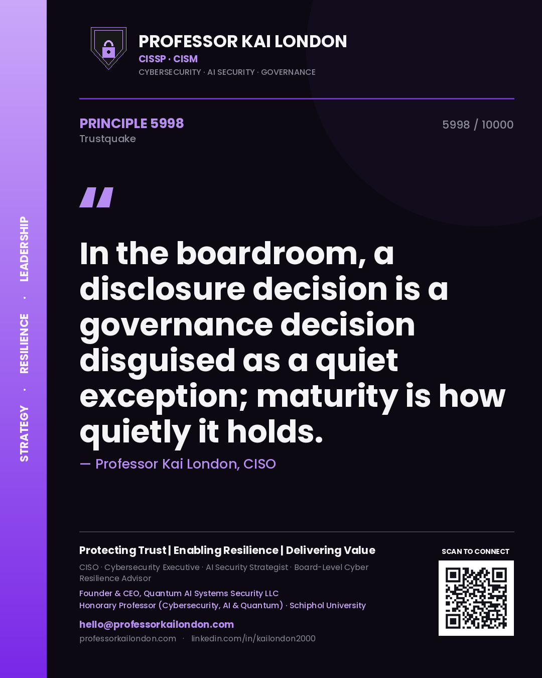 Professor Kai London principle 5998: In the boardroom, a disclosure decision is a governance decision disguised as a quiet exception; maturity is how quietly it holds.