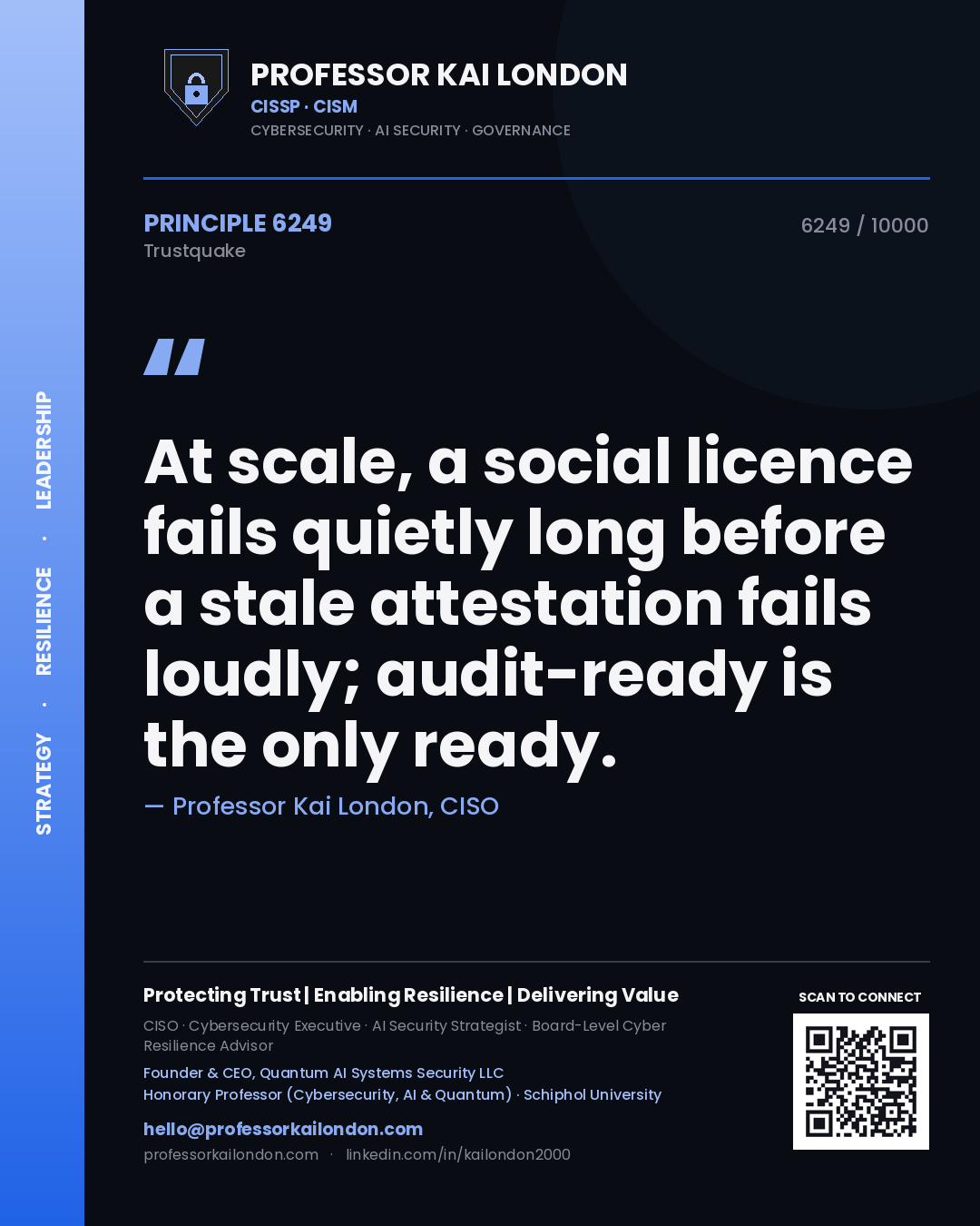 Professor Kai London principle 6249: At scale, a social licence fails quietly long before a stale attestation fails loudly; audit-ready is the only ready.