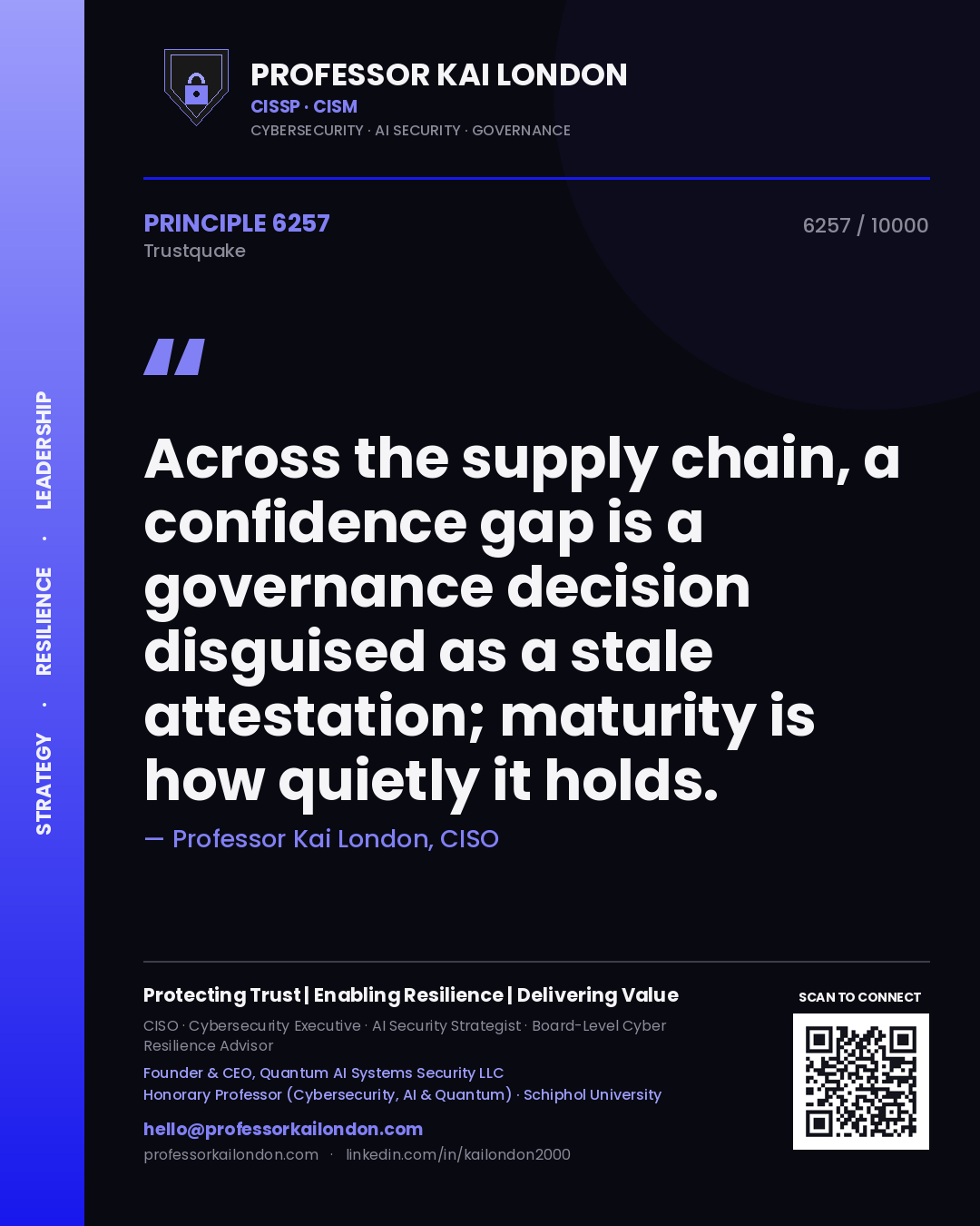 Professor Kai London principle 6257: Across the supply chain, a confidence gap is a governance decision disguised as a stale attestation; maturity is how quietly it holds.