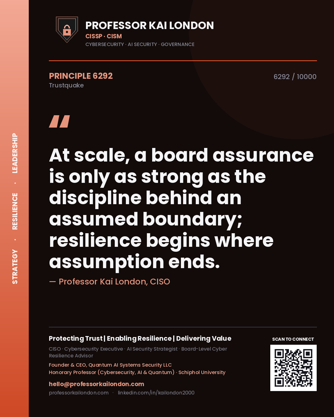 Professor Kai London principle 6292: At scale, a board assurance is only as strong as the discipline behind an assumed boundary; resilience begins where assumption ends.