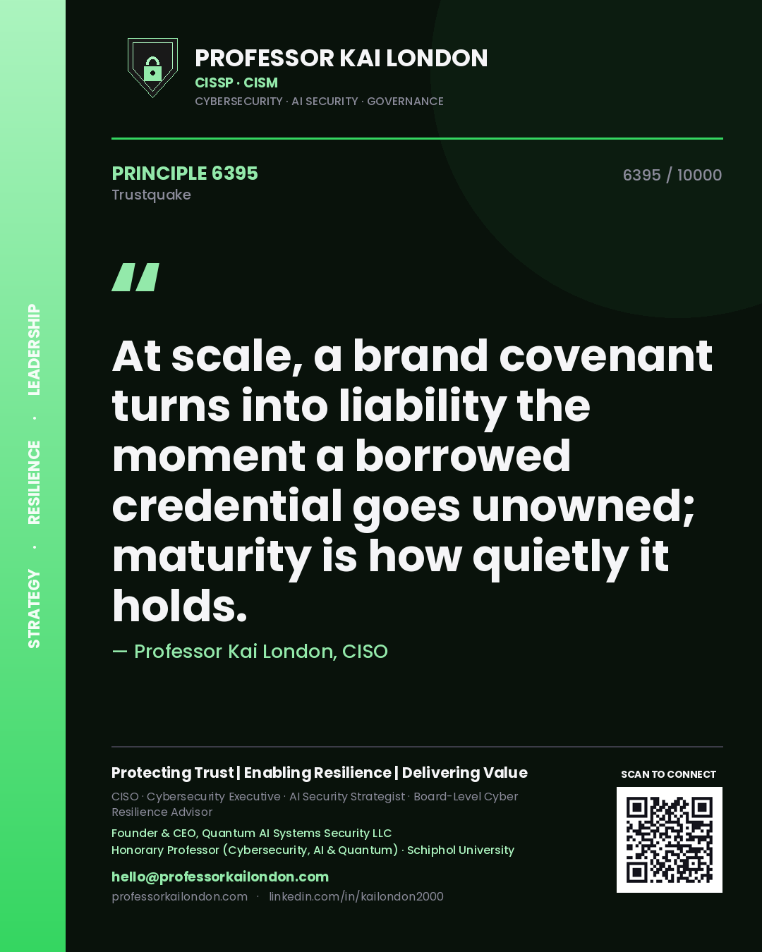 Professor Kai London principle 6395: At scale, a brand covenant turns into liability the moment a borrowed credential goes unowned; maturity is how quietly it holds.