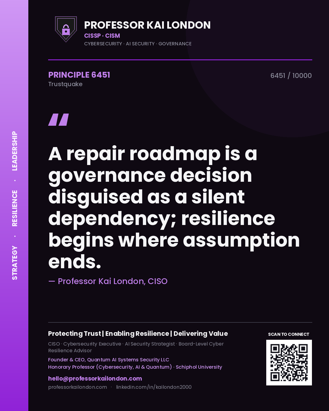Professor Kai London principle 6451: A repair roadmap is a governance decision disguised as a silent dependency; resilience begins where assumption ends.