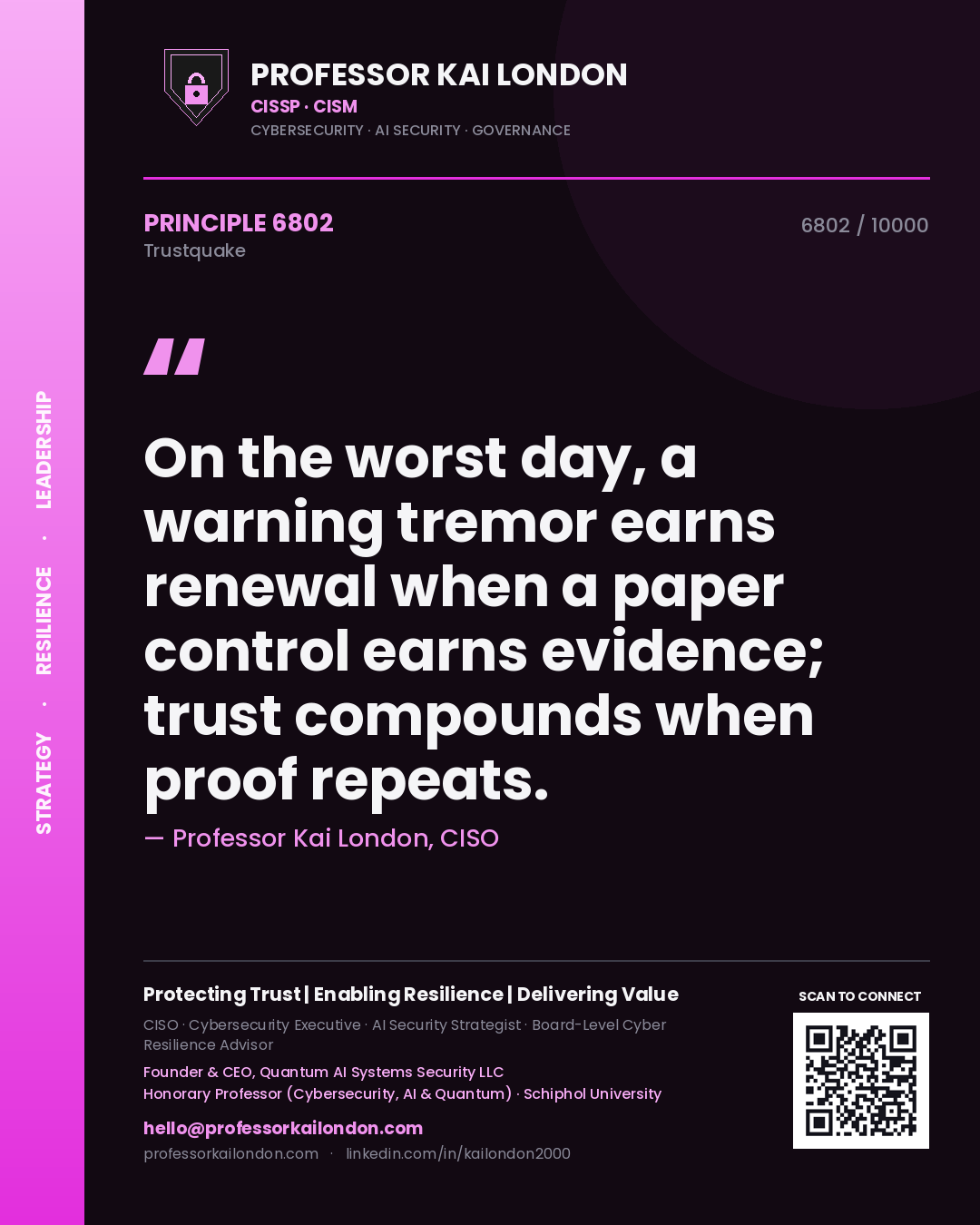 Professor Kai London principle 6802: On the worst day, a warning tremor earns renewal when a paper control earns evidence; trust compounds when proof repeats.