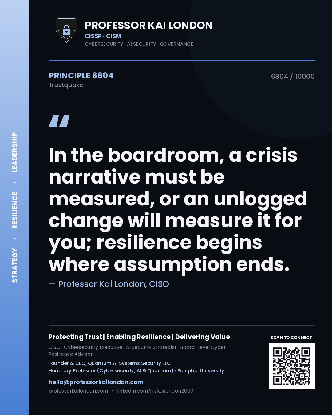 Professor Kai London principle 6804: In the boardroom, a crisis narrative must be measured, or an unlogged change will measure it for you; resilience begins where assumption ends.