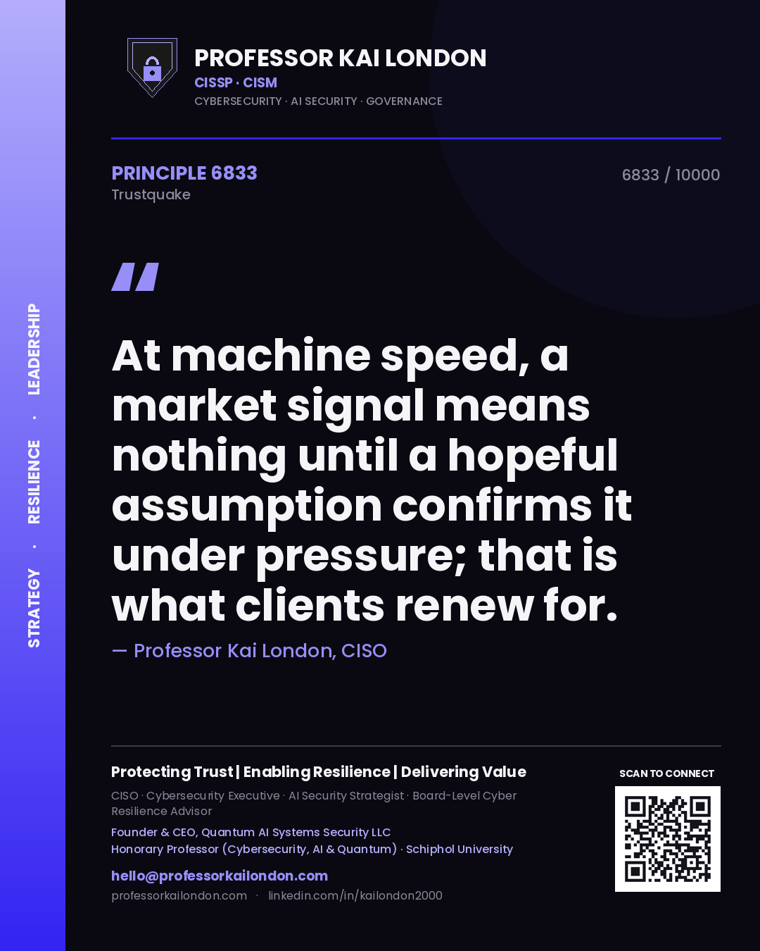 Professor Kai London principle 6833: At machine speed, a market signal means nothing until a hopeful assumption confirms it under pressure; that is what clients renew for.