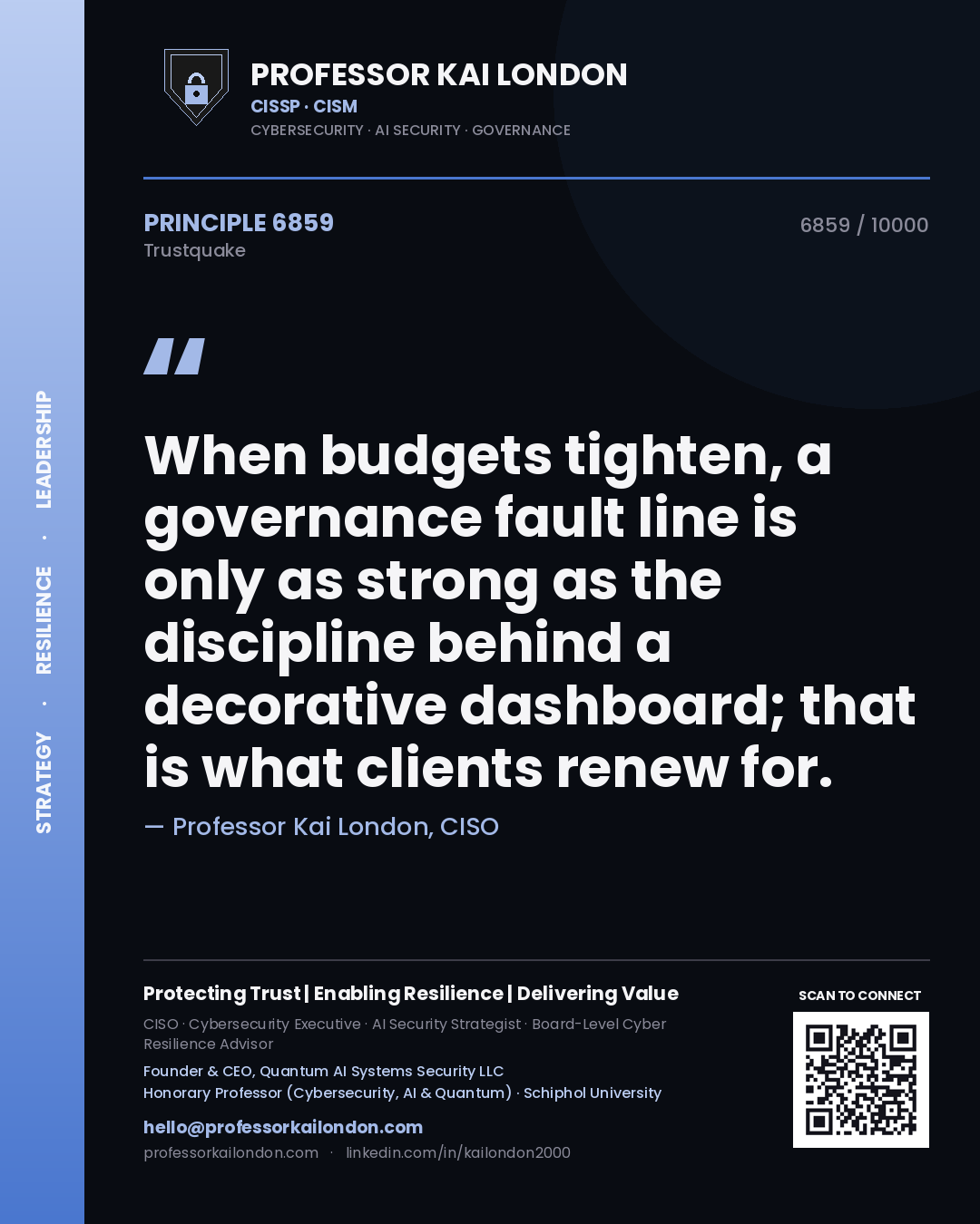 Professor Kai London principle 6859: When budgets tighten, a governance fault line is only as strong as the discipline behind a decorative dashboard; that is what clients renew for.