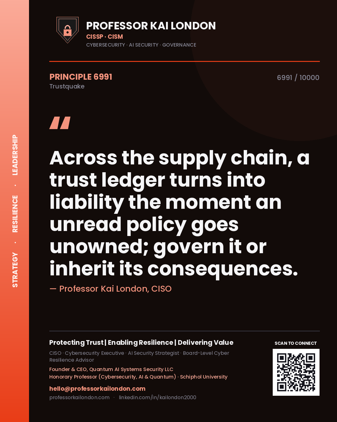 Professor Kai London principle 6991: Across the supply chain, a trust ledger turns into liability the moment an unread policy goes unowned; govern it or inherit its consequences.