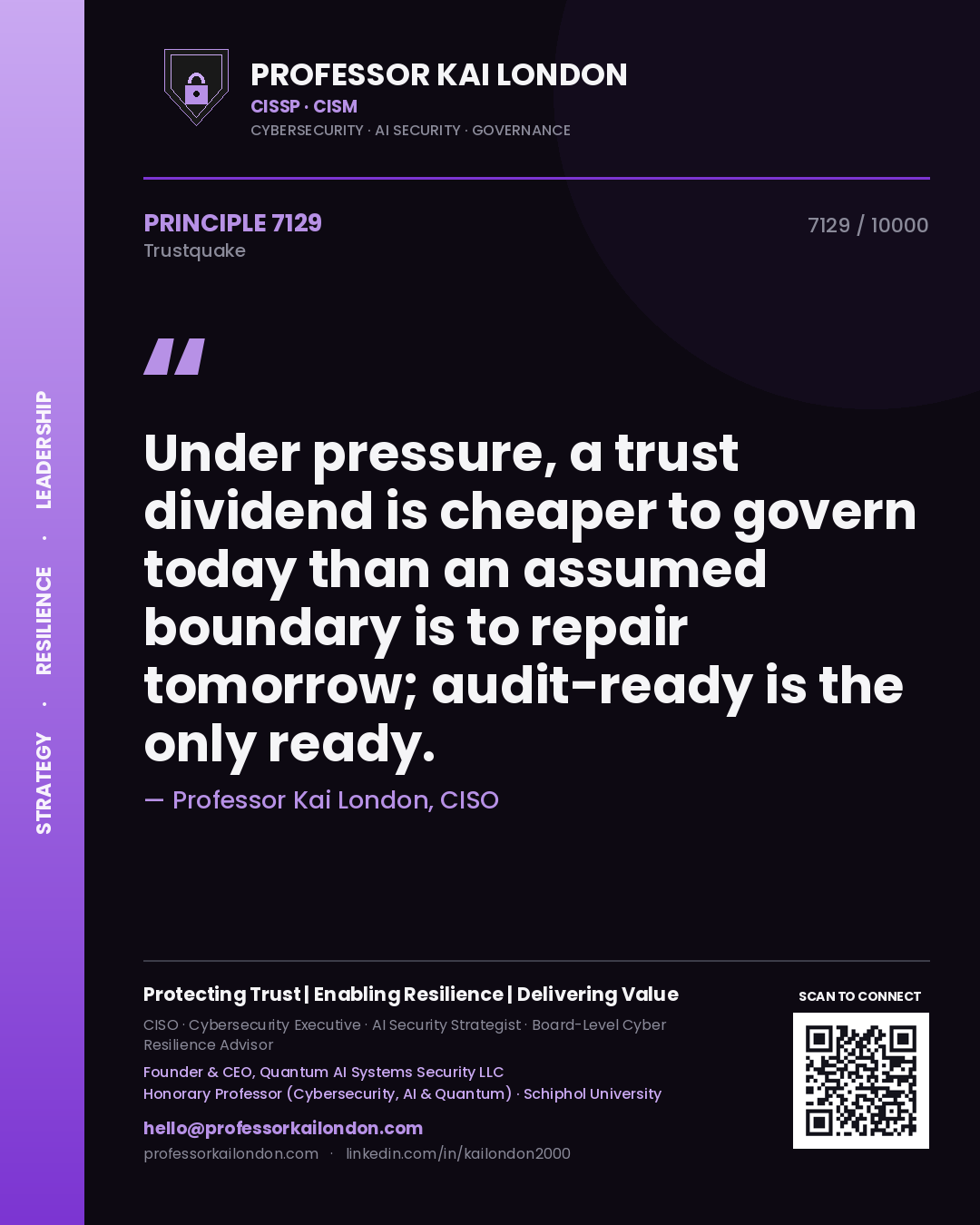 Professor Kai London principle 7129: Under pressure, a trust dividend is cheaper to govern today than an assumed boundary is to repair tomorrow; audit-ready is the only ready.