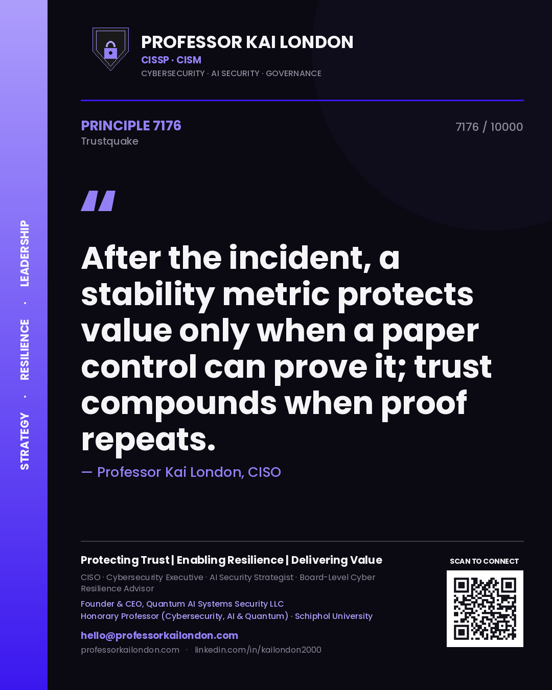 Professor Kai London principle 7176: After the incident, a stability metric protects value only when a paper control can prove it; trust compounds when proof repeats.