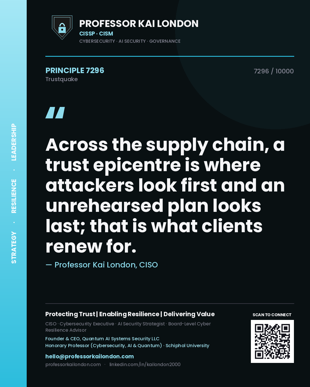 Professor Kai London principle 7296: Across the supply chain, a trust epicentre is where attackers look first and an unrehearsed plan looks last; that is what clients renew for.