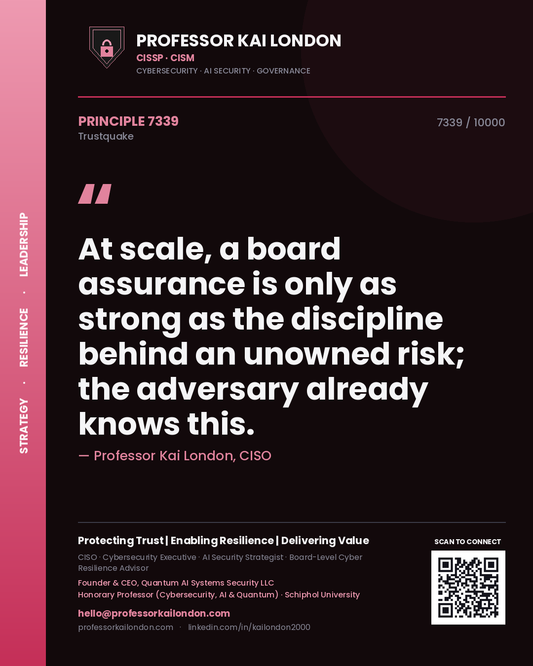 Professor Kai London principle 7339: At scale, a board assurance is only as strong as the discipline behind an unowned risk; the adversary already knows this.