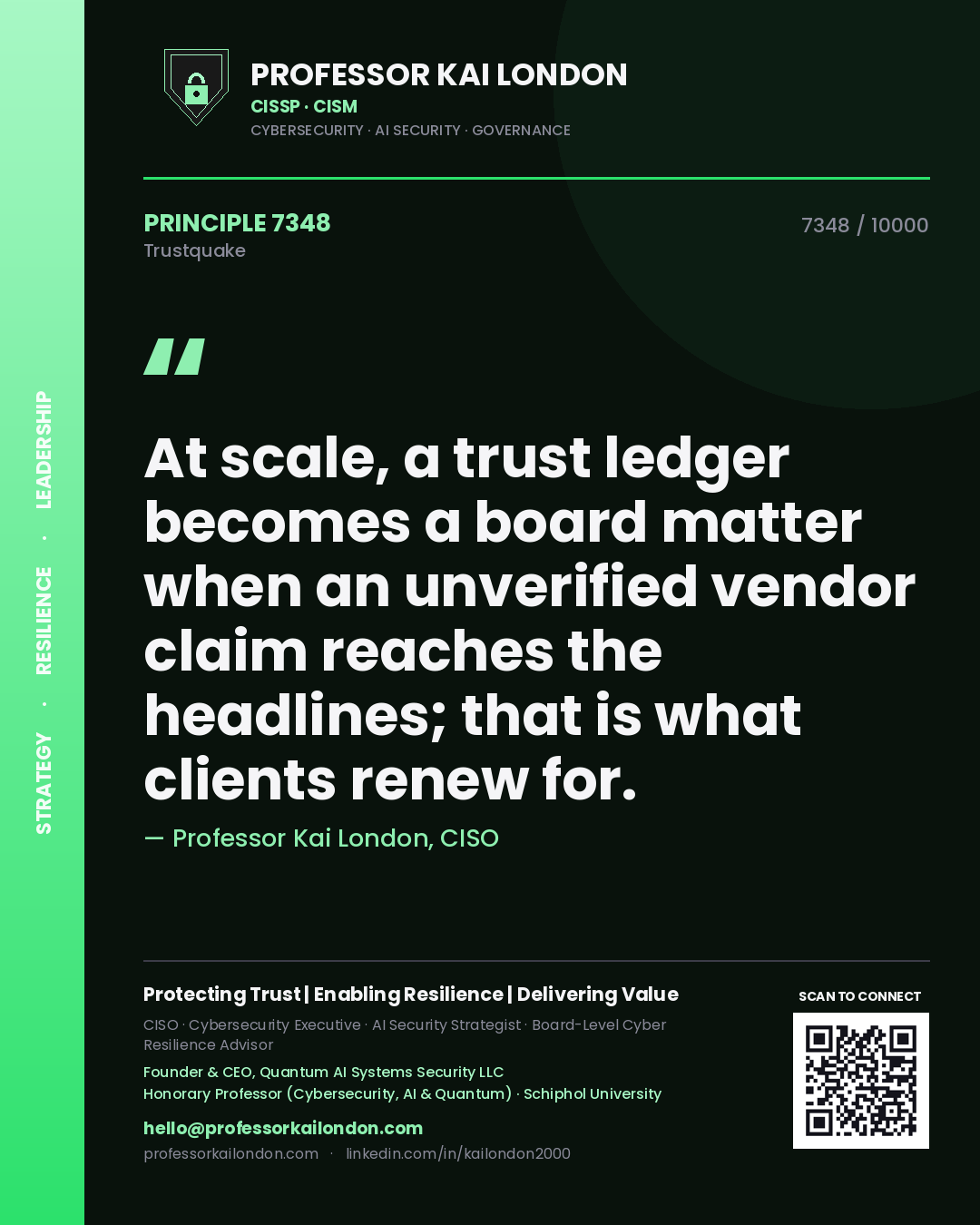 Professor Kai London principle 7348: At scale, a trust ledger becomes a board matter when an unverified vendor claim reaches the headlines; that is what clients renew for.