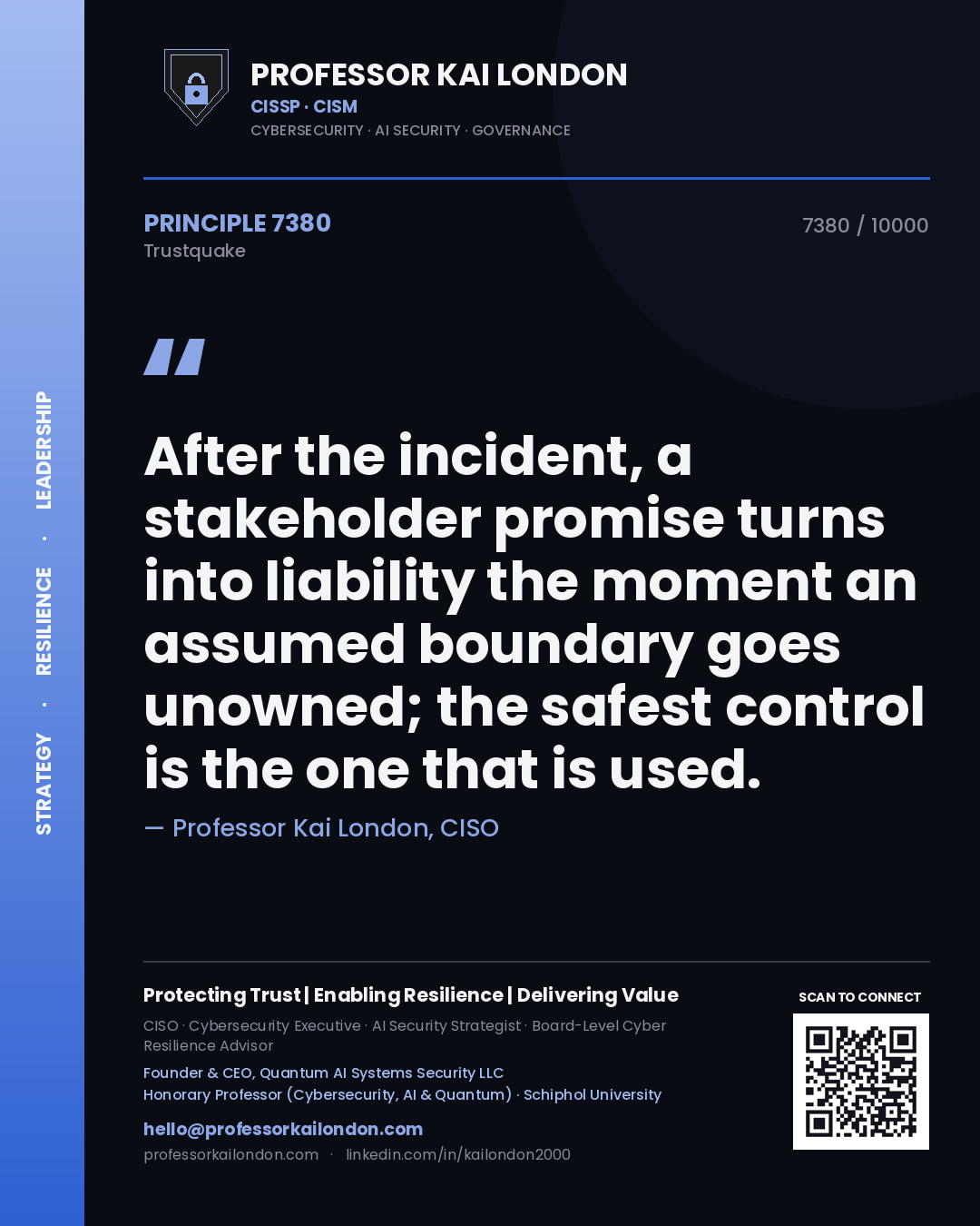 Professor Kai London principle 7380: After the incident, a stakeholder promise turns into liability the moment an assumed boundary goes unowned; the safest control is the one that is used.