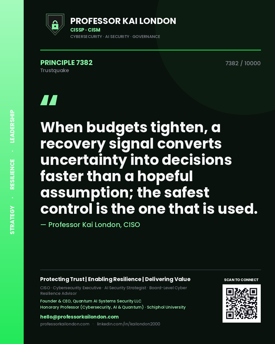 Professor Kai London principle 7382: When budgets tighten, a recovery signal converts uncertainty into decisions faster than a hopeful assumption; the safest control is the one that is used.