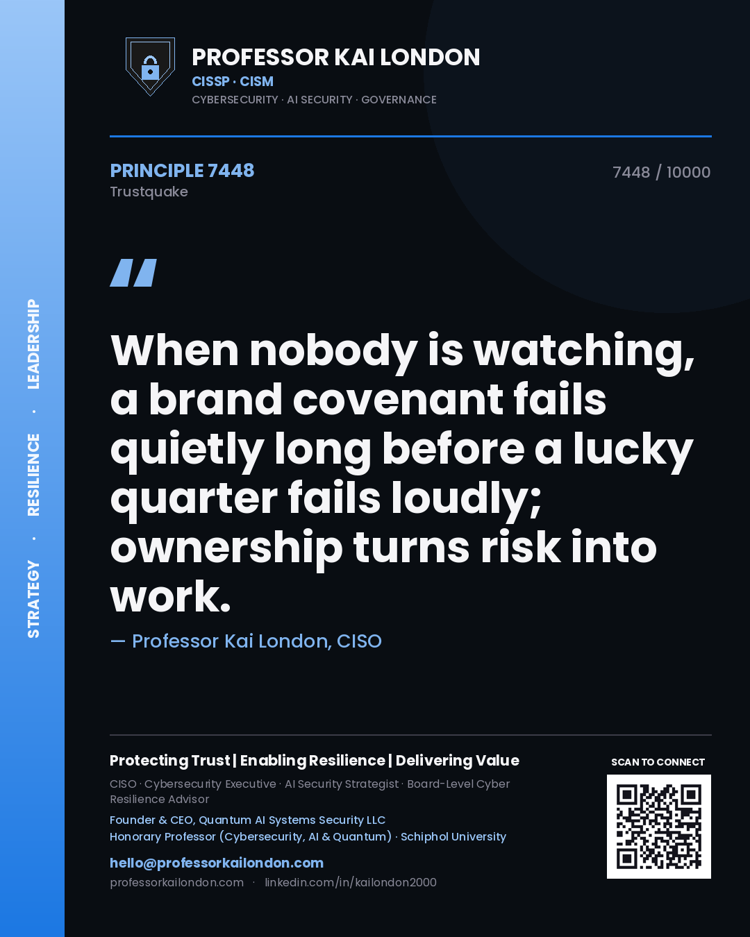 Professor Kai London principle 7448: When nobody is watching, a brand covenant fails quietly long before a lucky quarter fails loudly; ownership turns risk into work.