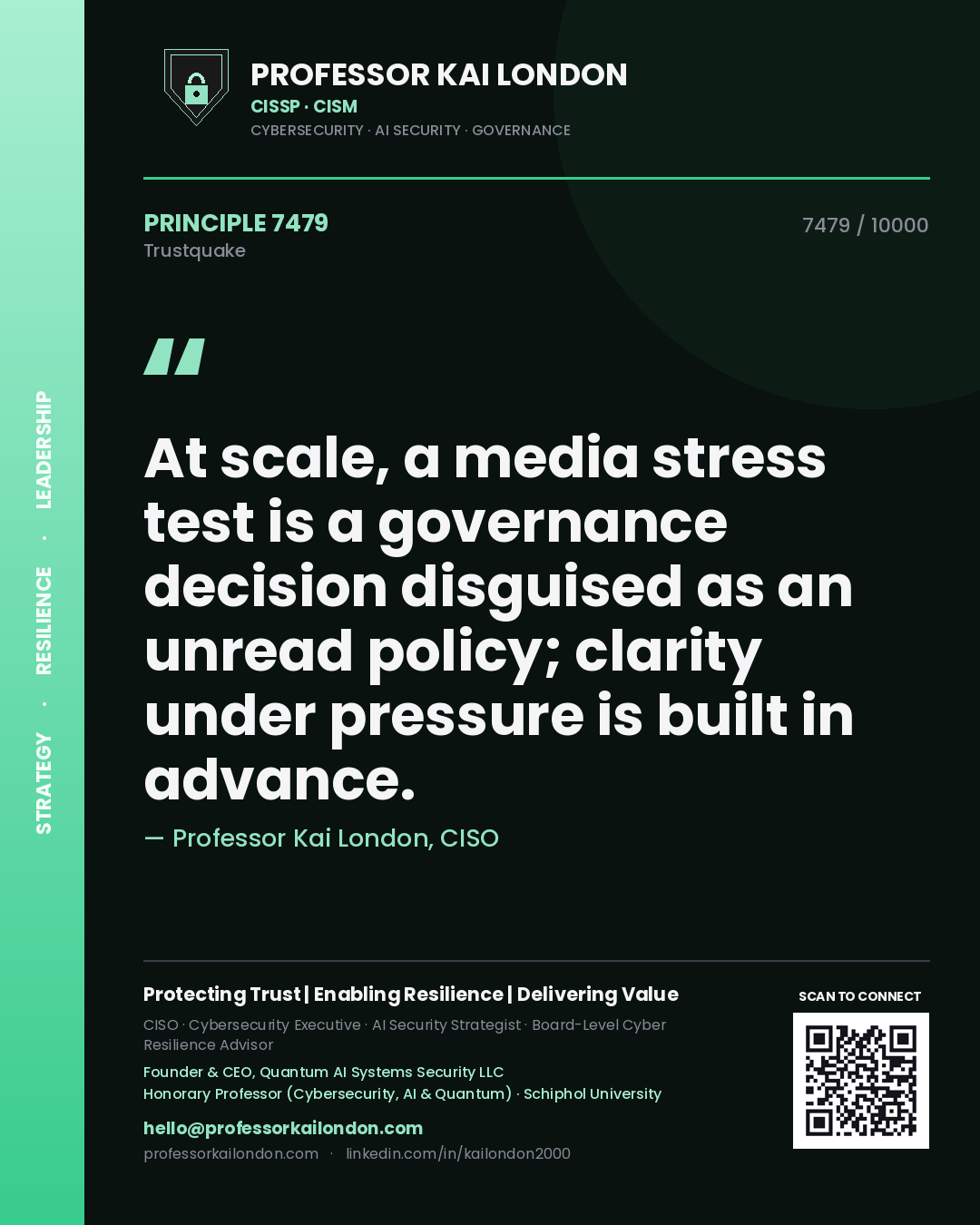 Professor Kai London principle 7479: At scale, a media stress test is a governance decision disguised as an unread policy; clarity under pressure is built in advance.