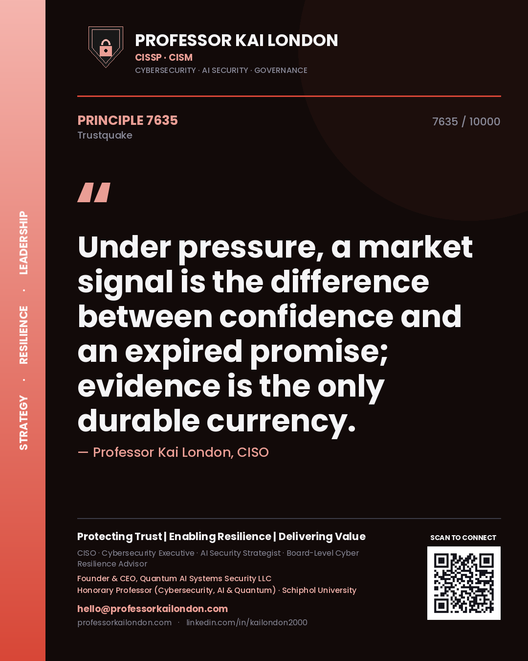 Professor Kai London principle 7635: Under pressure, a market signal is the difference between confidence and an expired promise; evidence is the only durable currency.