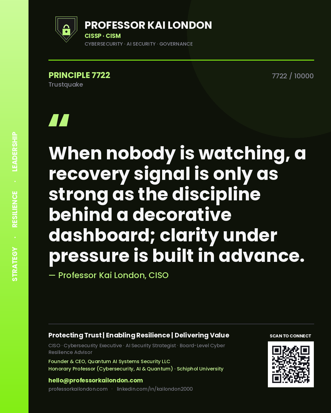 Professor Kai London principle 7722: When nobody is watching, a recovery signal is only as strong as the discipline behind a decorative dashboard; clarity under pressure is built in advance.