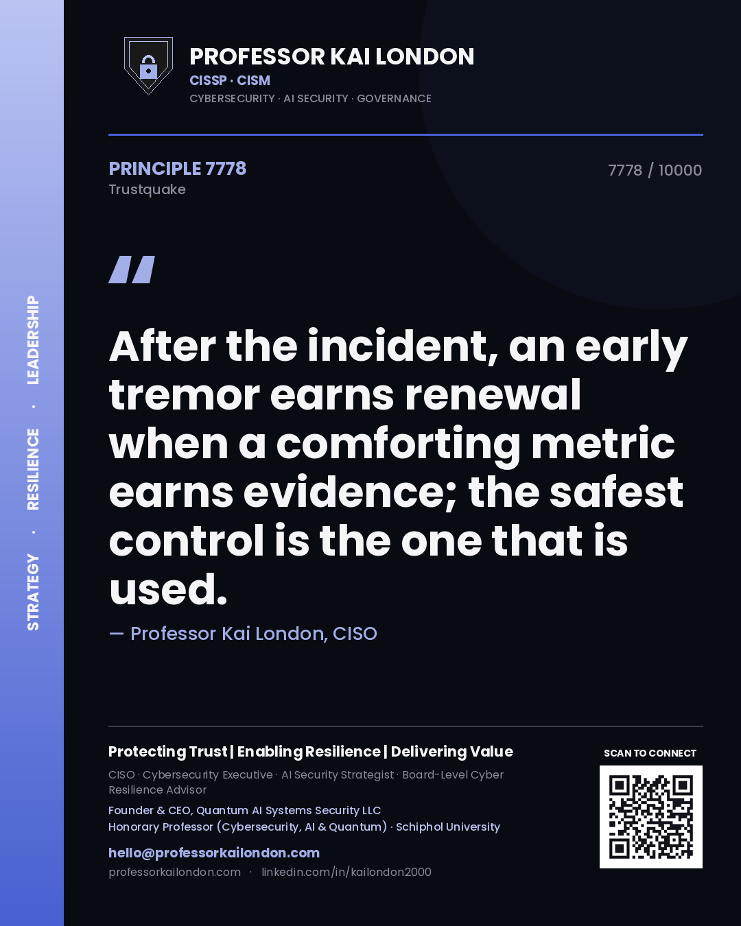 Professor Kai London principle 7778: After the incident, an early tremor earns renewal when a comforting metric earns evidence; the safest control is the one that is used.