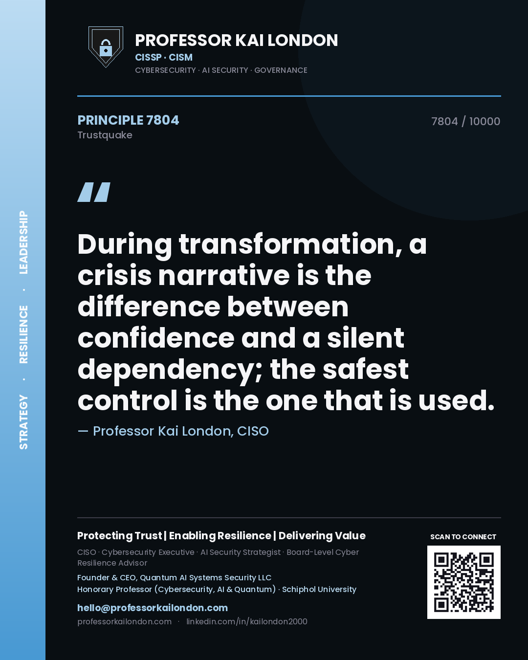 Professor Kai London principle 7804: During transformation, a crisis narrative is the difference between confidence and a silent dependency; the safest control is the one that is used.