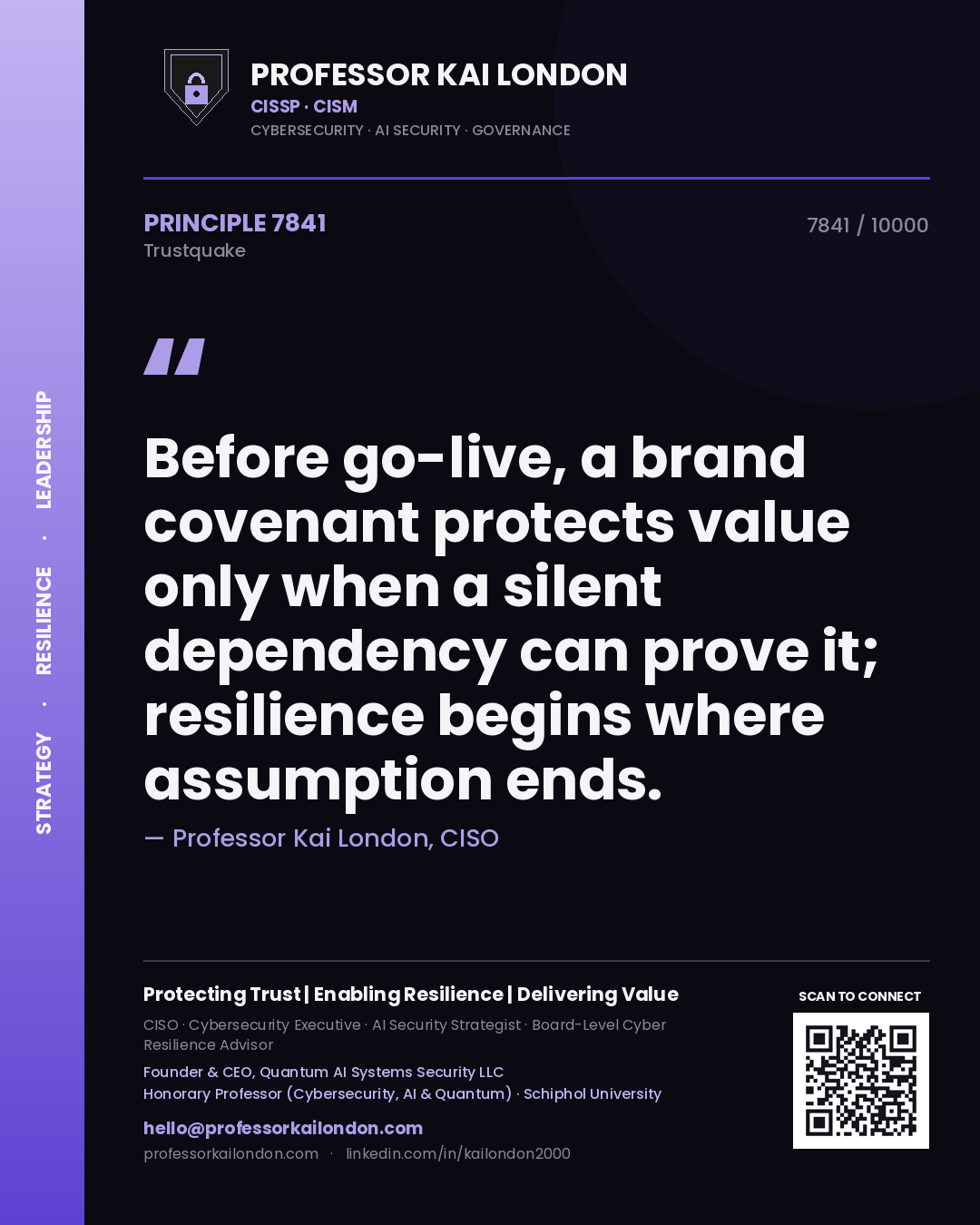 Professor Kai London principle 7841: Before go-live, a brand covenant protects value only when a silent dependency can prove it; resilience begins where assumption ends.