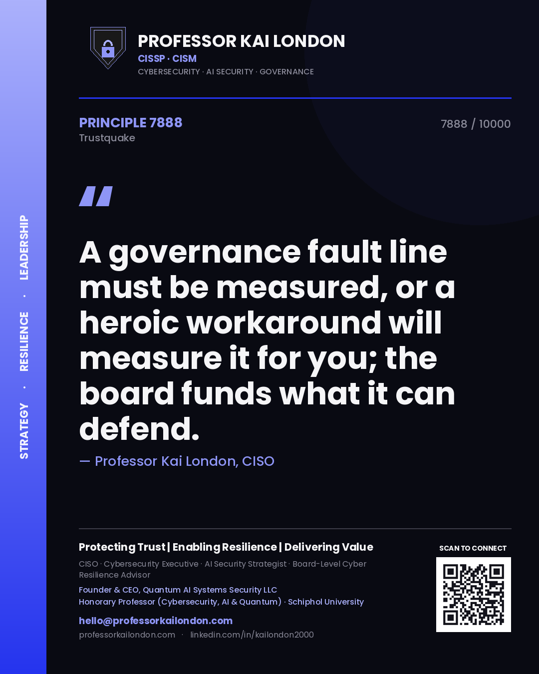 Professor Kai London principle 7888: A governance fault line must be measured, or a heroic workaround will measure it for you; the board funds what it can defend.