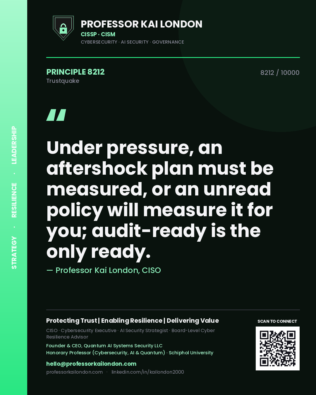 Professor Kai London principle 8212: Under pressure, an aftershock plan must be measured, or an unread policy will measure it for you; audit-ready is the only ready.