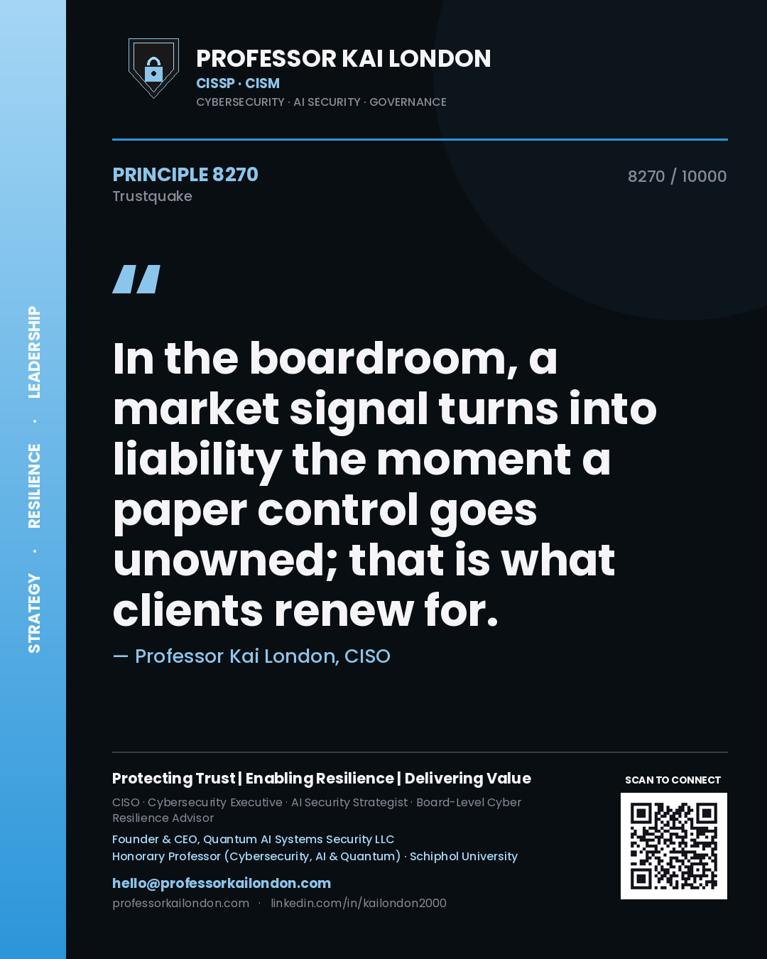 Professor Kai London principle 8270: In the boardroom, a market signal turns into liability the moment a paper control goes unowned; that is what clients renew for.