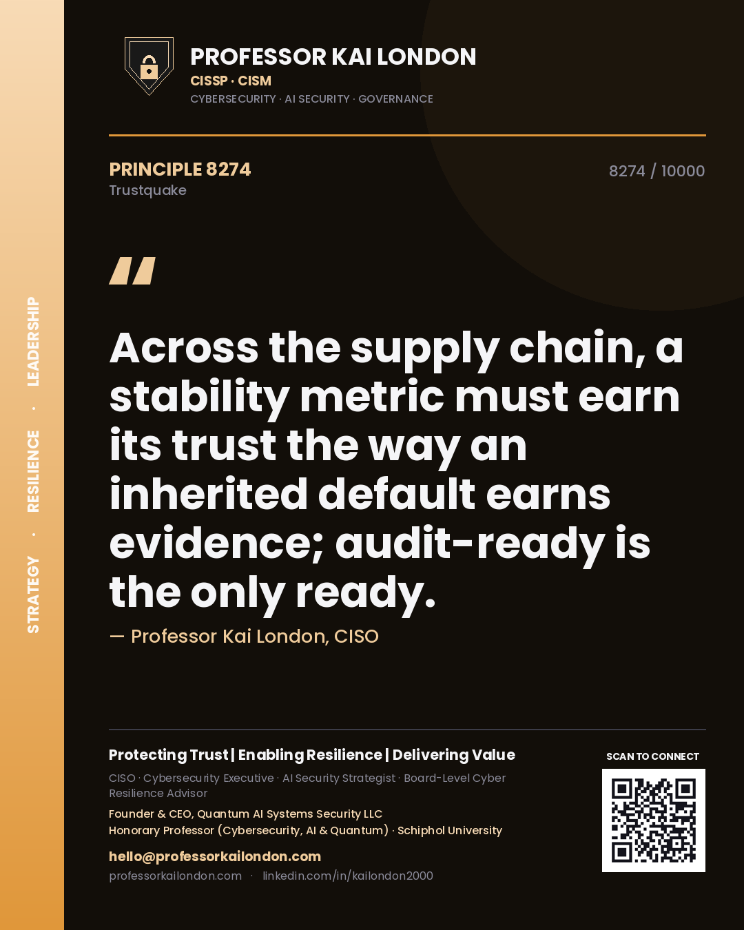 Professor Kai London principle 8274: Across the supply chain, a stability metric must earn its trust the way an inherited default earns evidence; audit-ready is the only ready.