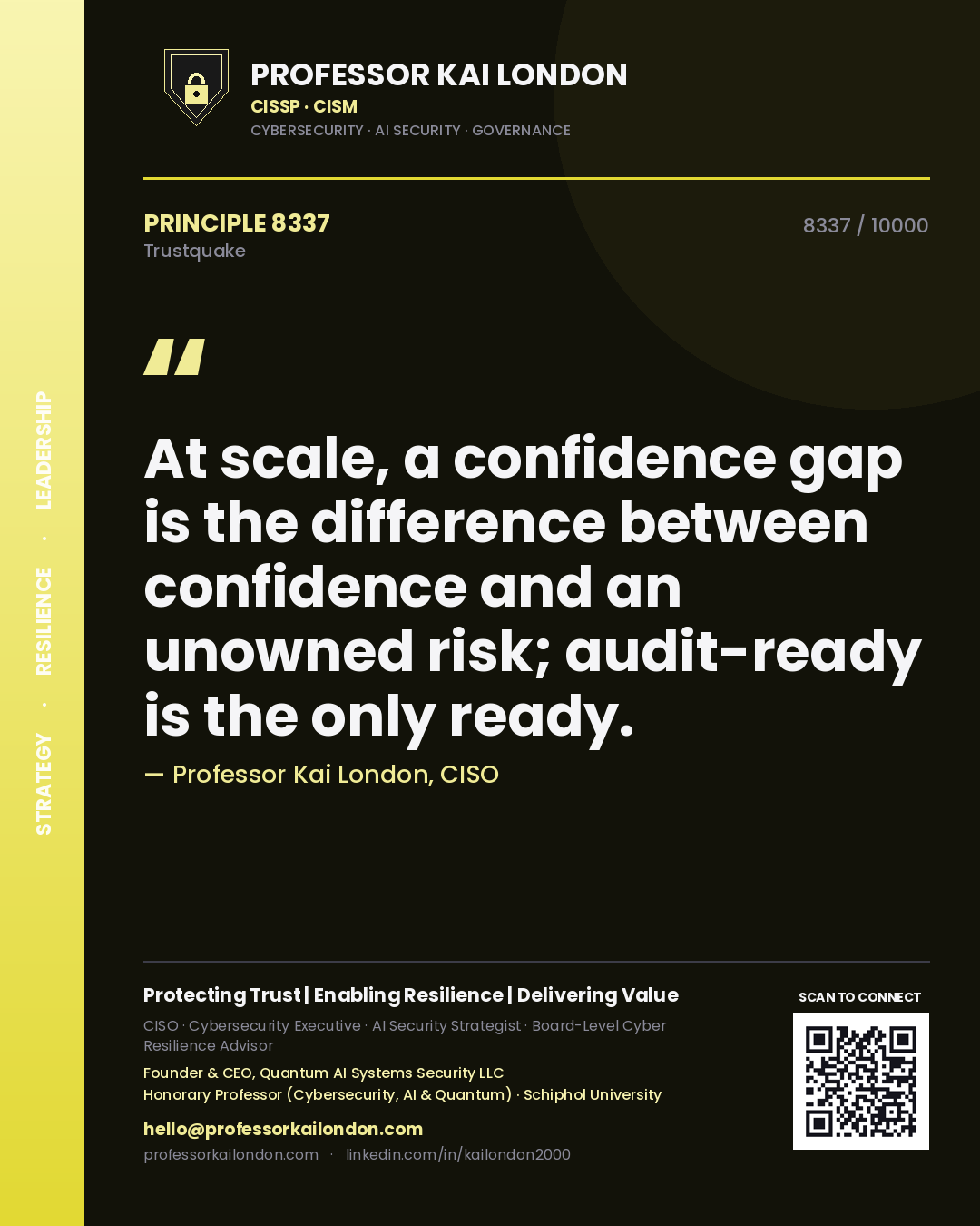 Professor Kai London principle 8337: At scale, a confidence gap is the difference between confidence and an unowned risk; audit-ready is the only ready.