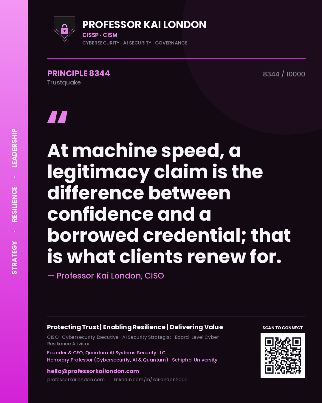 Professor Kai London principle 8344: At machine speed, a legitimacy claim is the difference between confidence and a borrowed credential; that is what clients renew for.