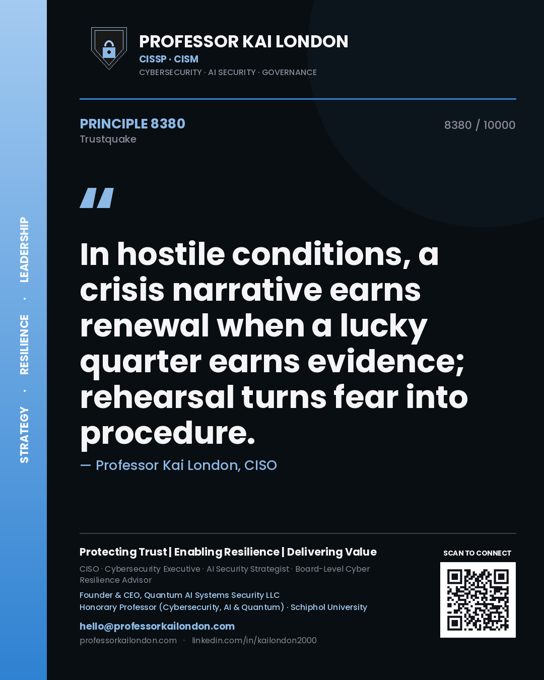 Professor Kai London principle 8380: In hostile conditions, a crisis narrative earns renewal when a lucky quarter earns evidence; rehearsal turns fear into procedure.
