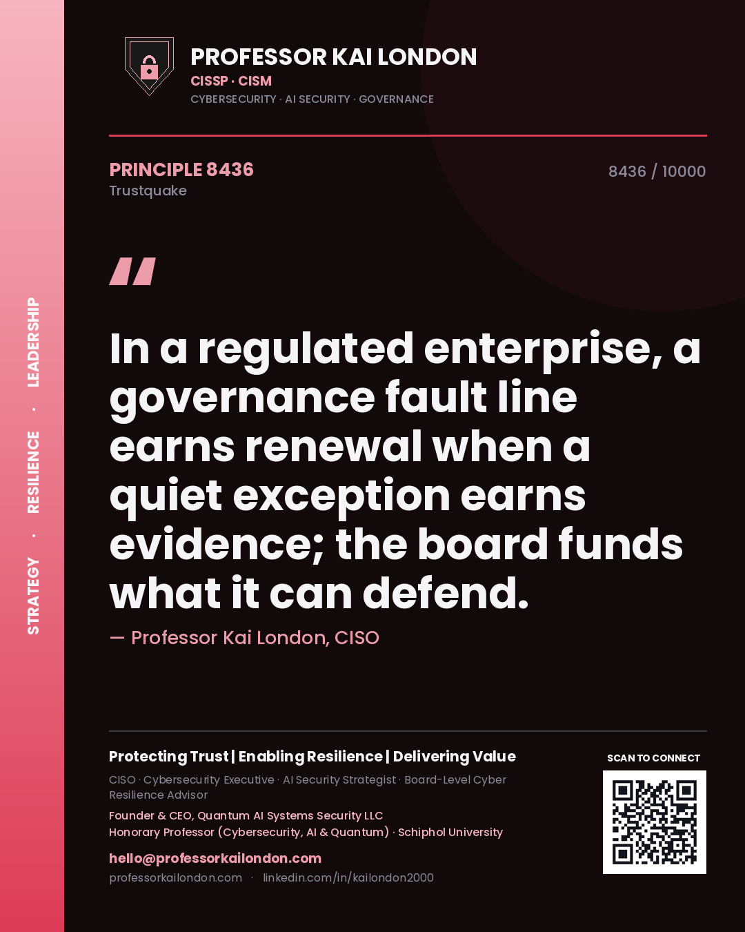 Professor Kai London principle 8436: In a regulated enterprise, a governance fault line earns renewal when a quiet exception earns evidence; the board funds what it can defend.